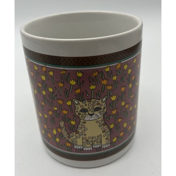 Vtg Lauffer By Gailstyn-Sutton Cat Mug Cute Cat Calico Flowers Kitten Spotted - Picture 2 of 6